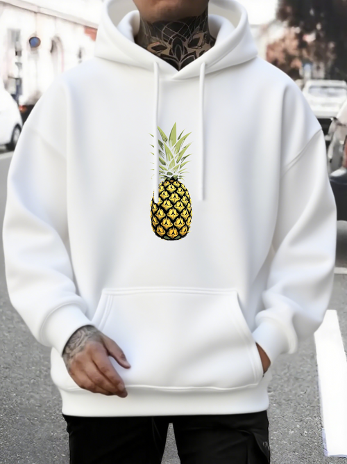 Men's Graphic Hoodie Hand Drawn Juicy Fruit With Urban Street Style Pineapple