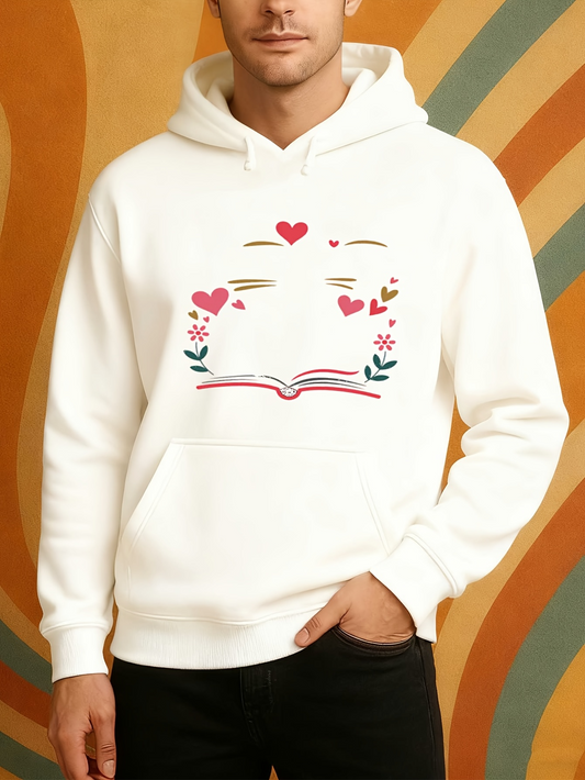 Men's Graphic Hoodie Artistic Love Hearts Floating Above Open Storybook