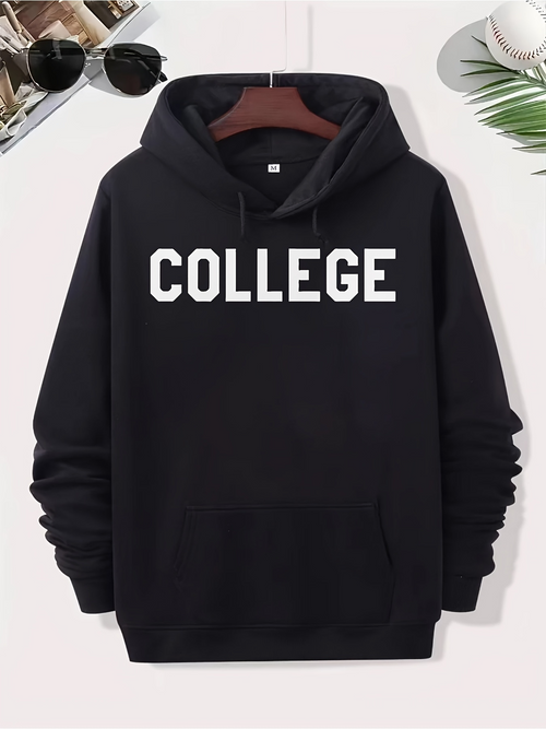 Men's Graphic Hoodie College Classic Bold White Text On Black Hoodie