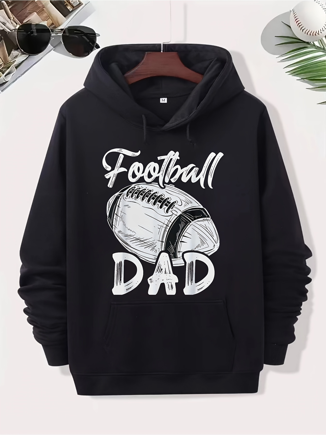 Men's Graphic Hoodie Football Dad Hand Drawn Style Letters With Large Soccer Ball Sketch Hoodie