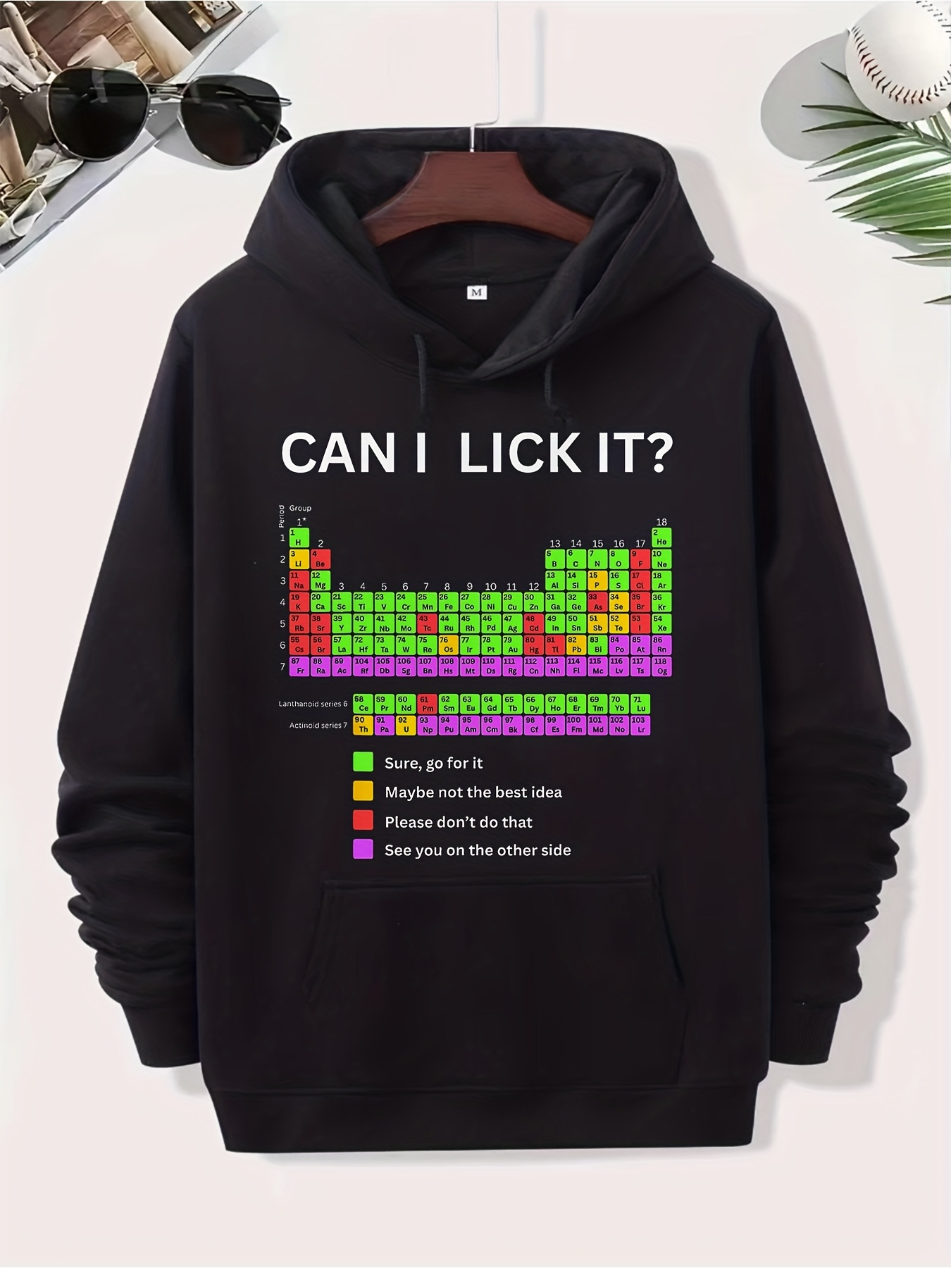 Men's Graphic Hoodie Can I Lick It Periodic Table Colorful Chart With Explanation Letters