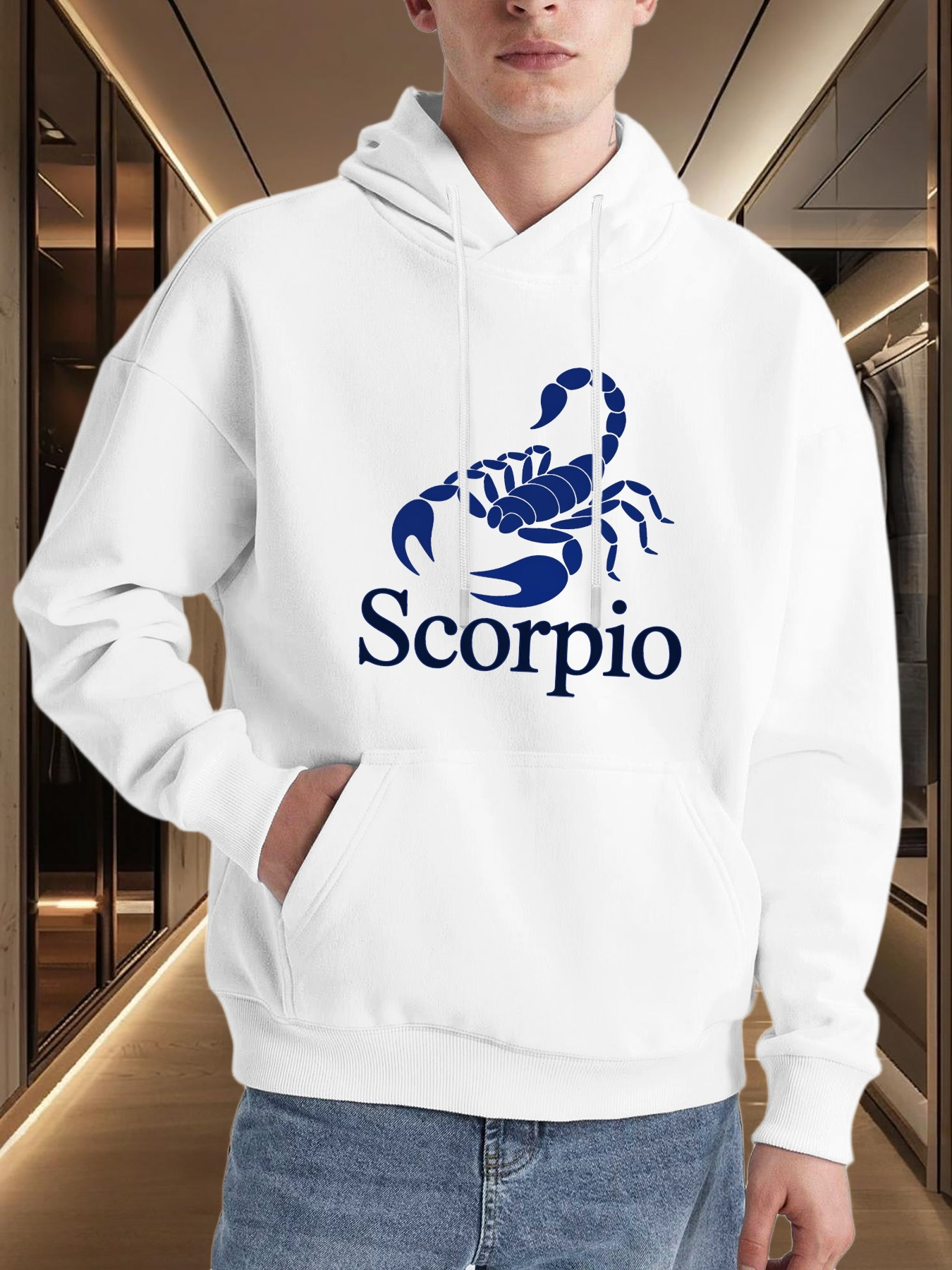 Men's Graphic Hoodie Scorpio Astrological Blue Zodiac Symbol With Strong Sharp Claws Scorpion