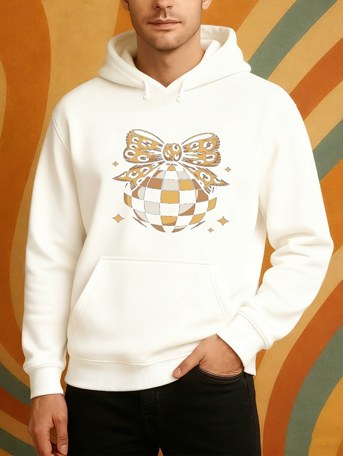 Men's Graphic Hoodie Golden Checkerboard Ornament With Festive Ribbon Bow Holiday Sphere