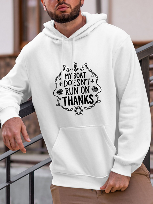 Men's Graphic Hoodie My Boat Doesnt Run On Thanks Nautical Ropes And Anchors Decorative Elements Boat