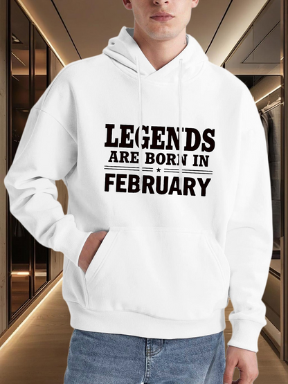 Men's Graphic Hoodie Legends Are Born In February Bold Black Statement Hoodie