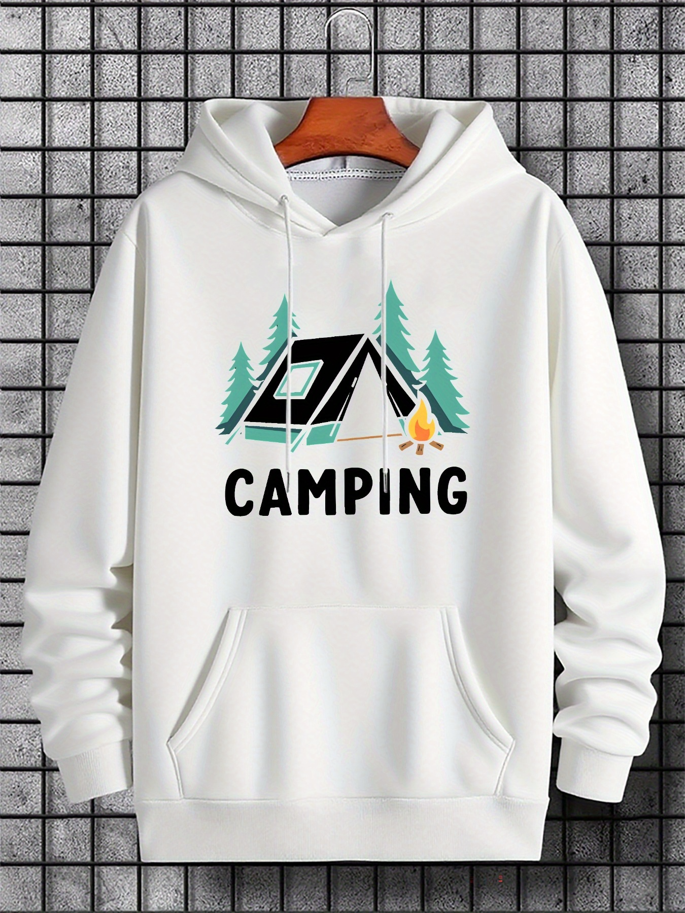 Men's Graphic Hoodie Camping In Pine Forest Beside Fire Under Moonlight Tent