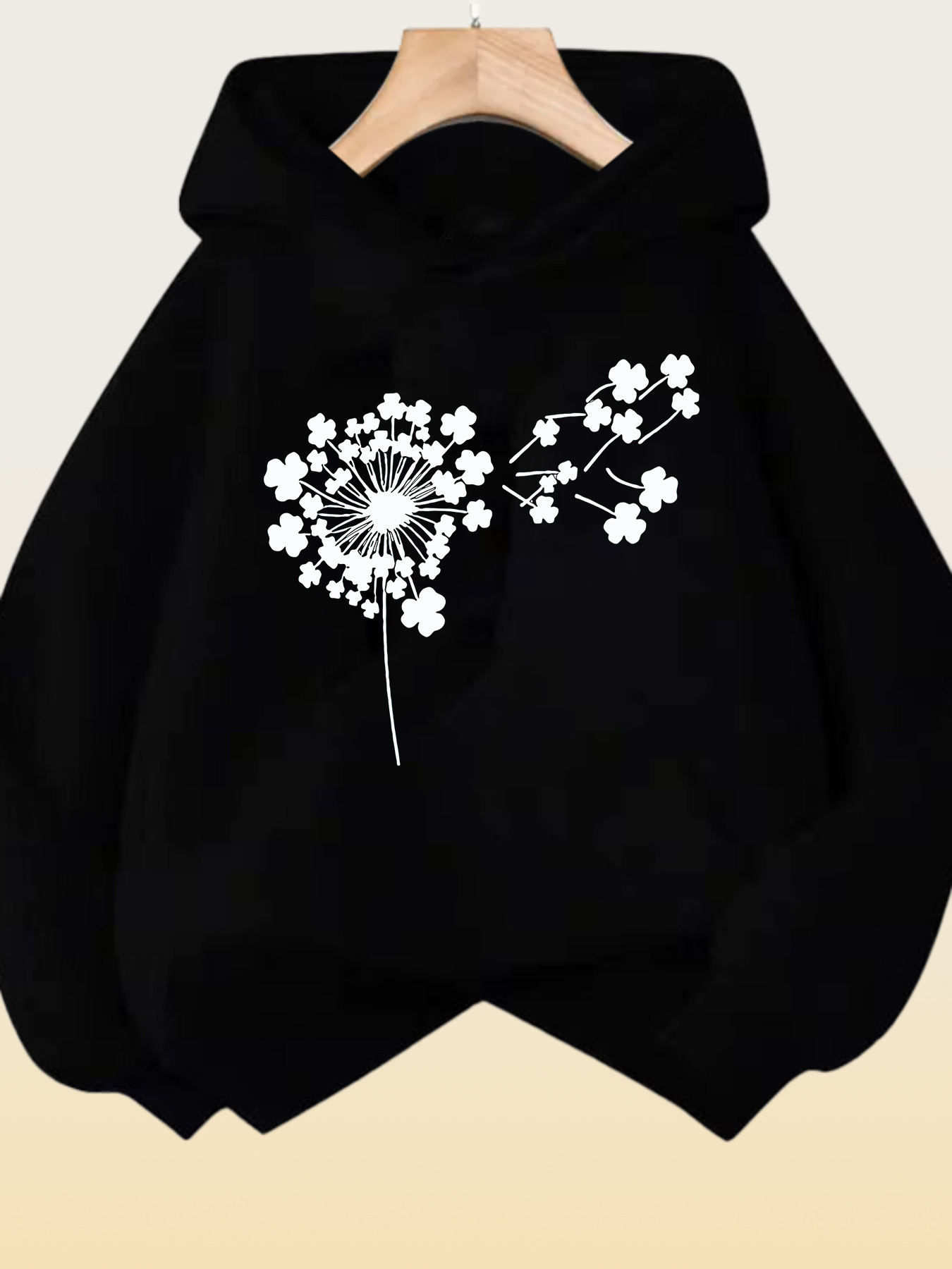 Women's Graphic Hoodie Floating Petals Blowing In The Wind With Dandelion Wishes Flower