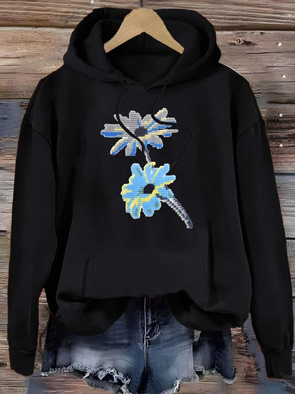 Women's Graphic Hoodie Iridescent Petals With Blue Artistic Flowers Blossom Flower