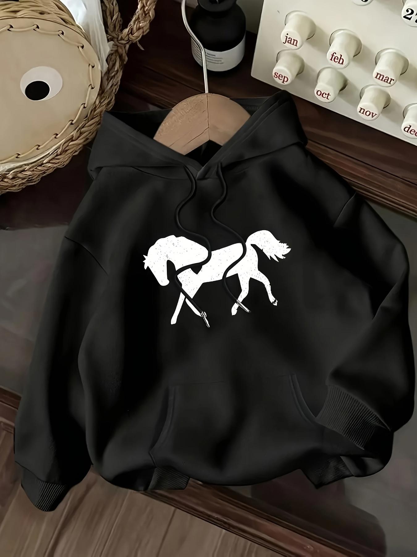 Women's Graphic Hoodie Graceful Silhouette With Flowing Mane Trotting Elegant Horse