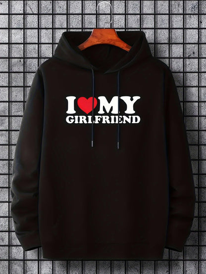 Women's Graphic Hoodie I Love My Girlfriend Bold White Letters With Red Heart On Classic Hoodie