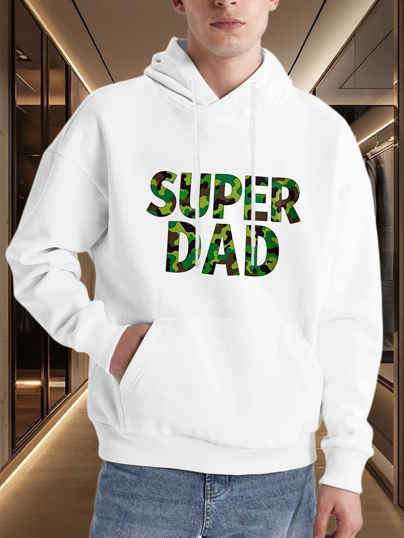 Men's Graphic Hoodie Super Dad Camouflage Patterned Bold Lettering Hoodie