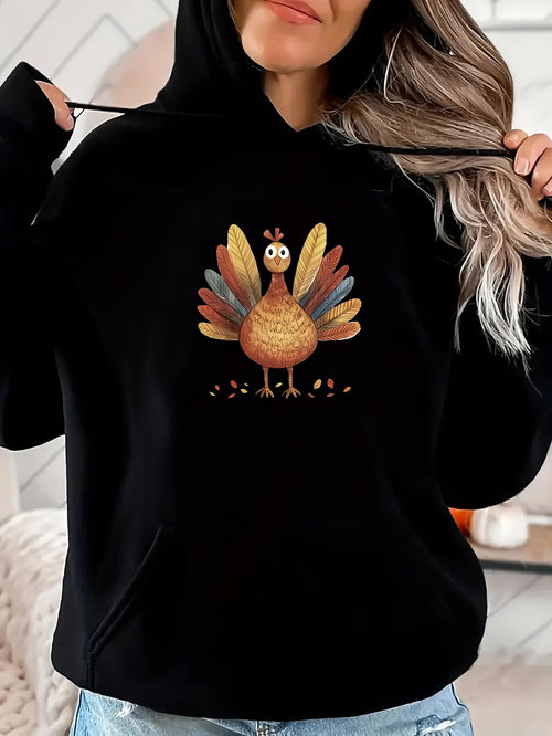 Women's Graphic Hoodie Colorful Autumn Feathers With Playful Expression Cute Turkey