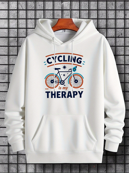 Men's Graphic Hoodie Cycling Is My Therapy Lively Road Beach Scene With Colorful Bicycle