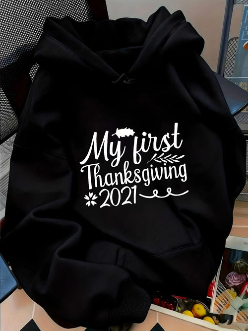 Women's Graphic Hoodie My First Thanksgiving With Autumn Leaves And Festive Elements Hoodie