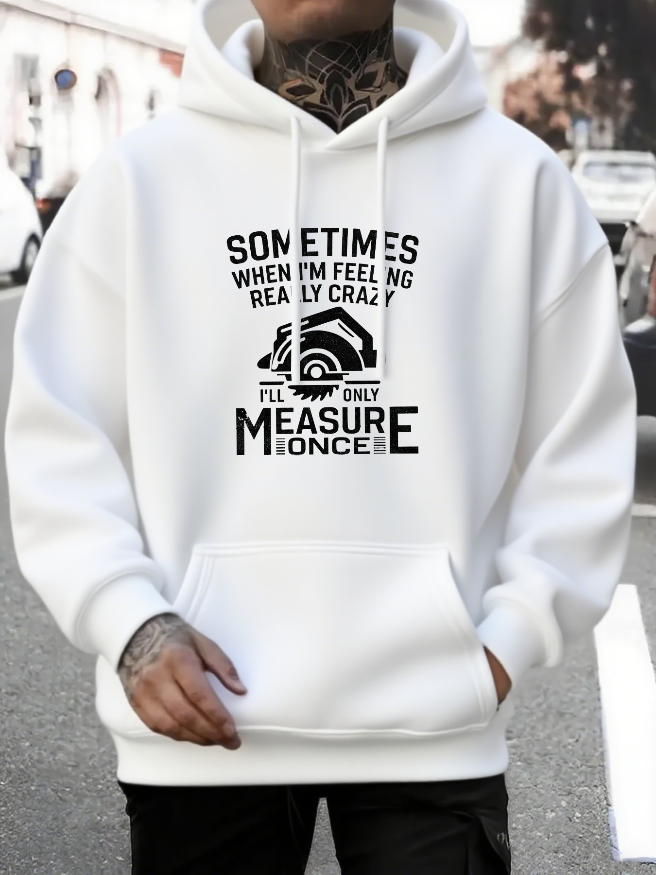 Men's Graphic Hoodie Sometimes Feeling Crazy With Tape Measure And Construction Symbol