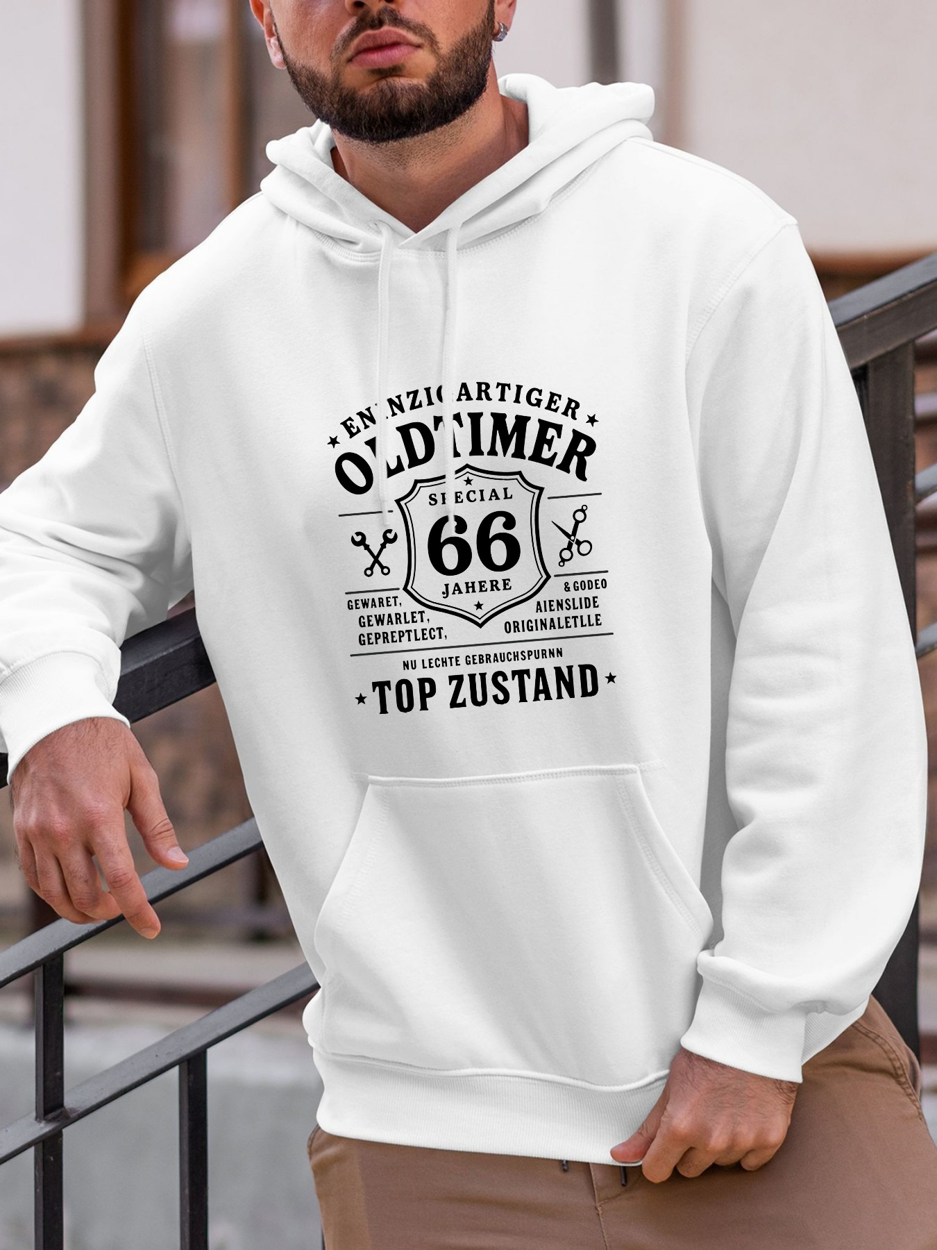 Men's Graphic Hoodie Classic Text Design With German Numbers For Birthday Oldtimer
