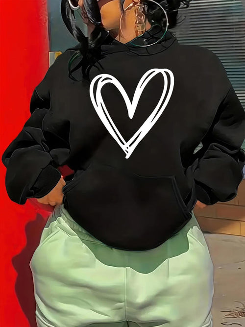 Women's Graphic Hoodie Hand Drawn White Painted Heart On Cozy Sweatshirt