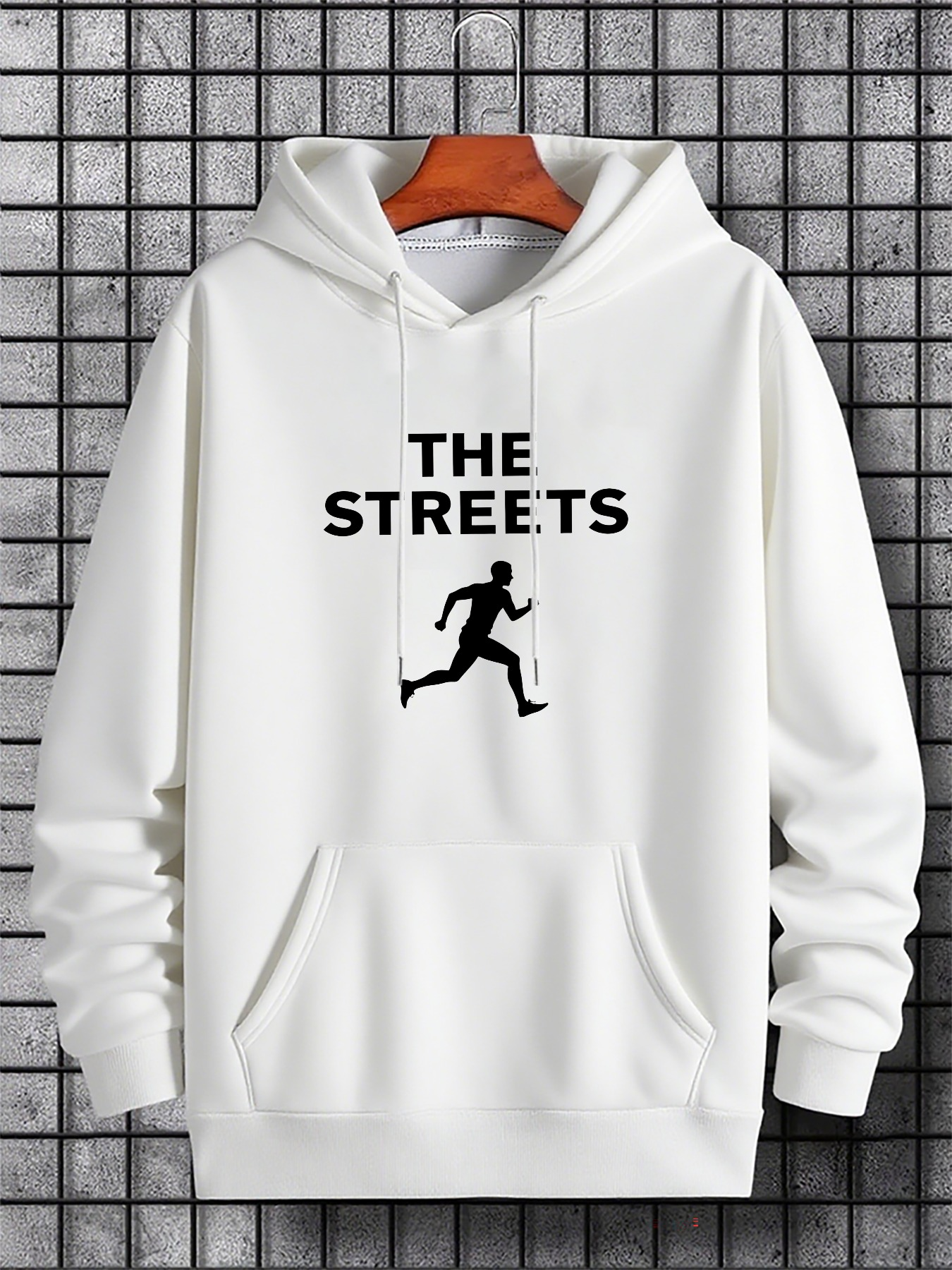 Men's Graphic Hoodie The Streets Athletic Figure Running Under Bold Letters Hoodie