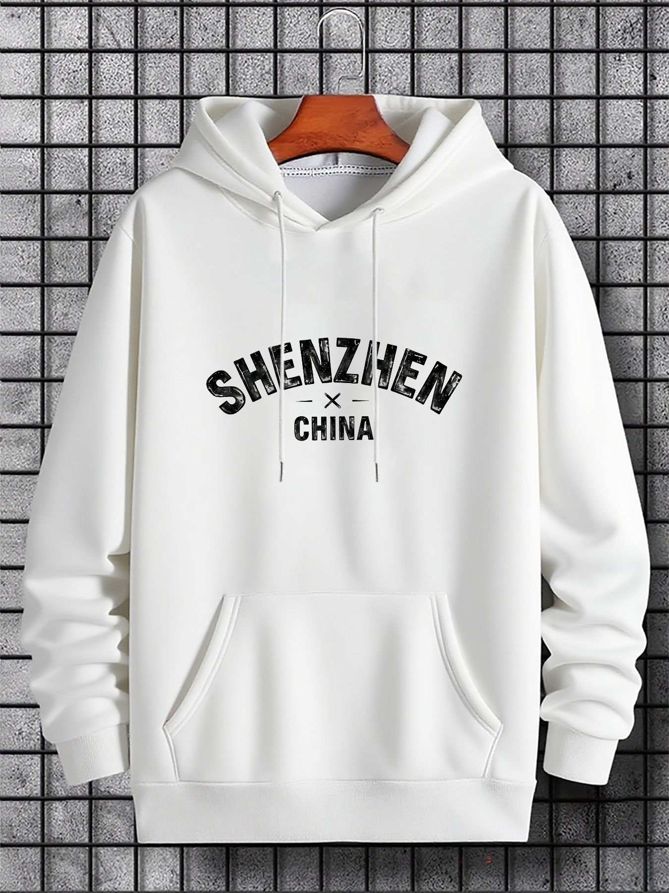 Men's Graphic Hoodie Shenzhen China Letter Print Cotton Pullover Hoodie