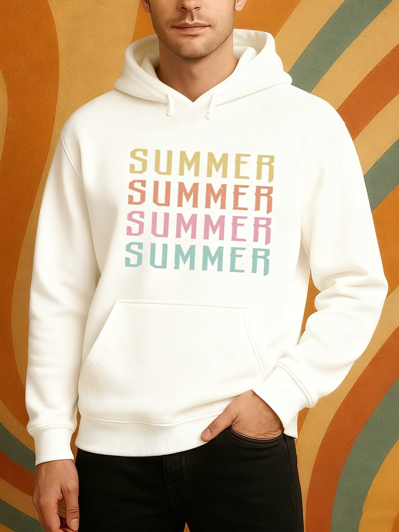 Men's Graphic Hoodie Summer Retro Colorful Multi Font Summer Text Hoodie