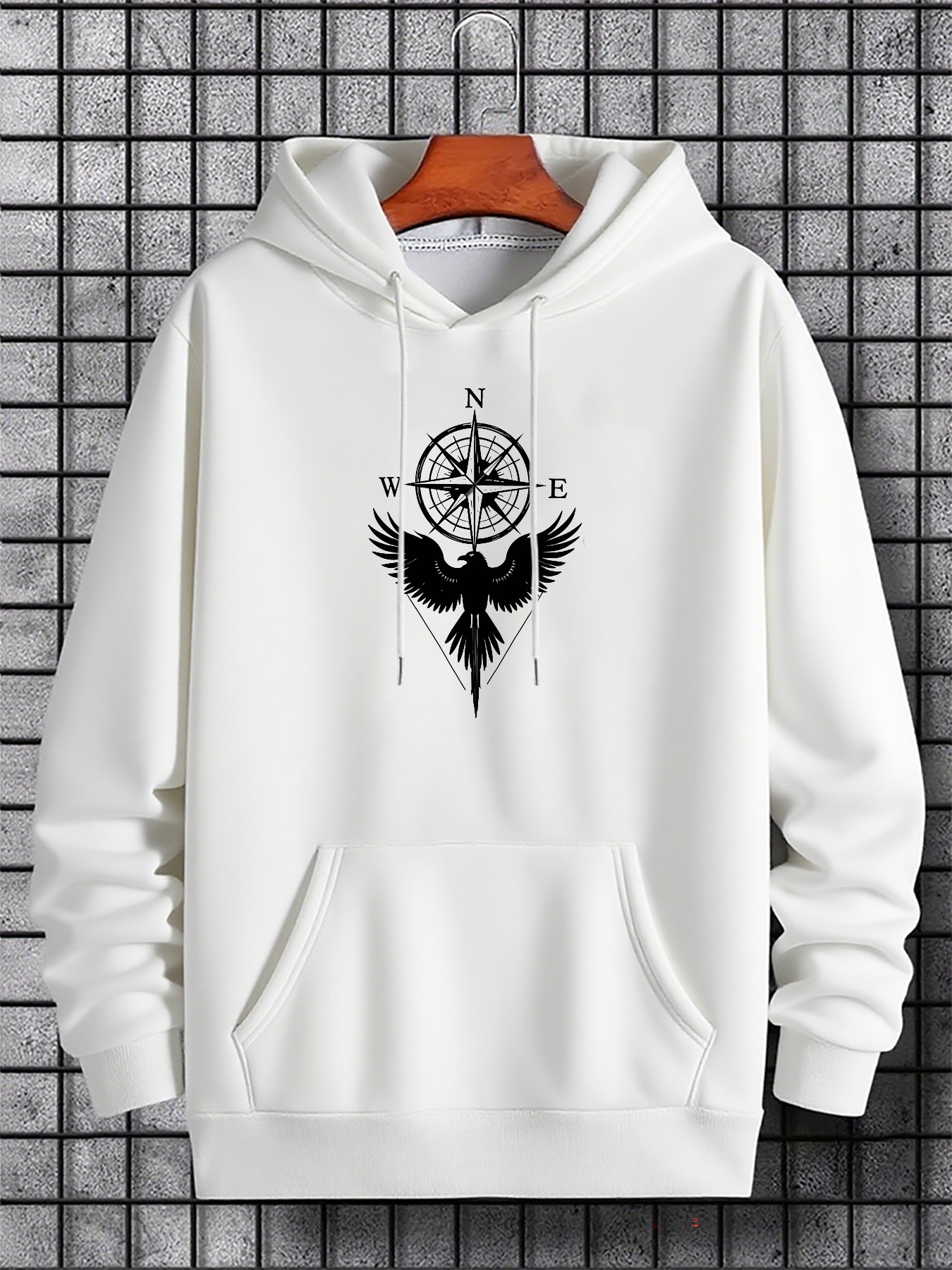 Men's Graphic Hoodie Compass Rose With Spreading Wings And Geometric Silhouette Bird