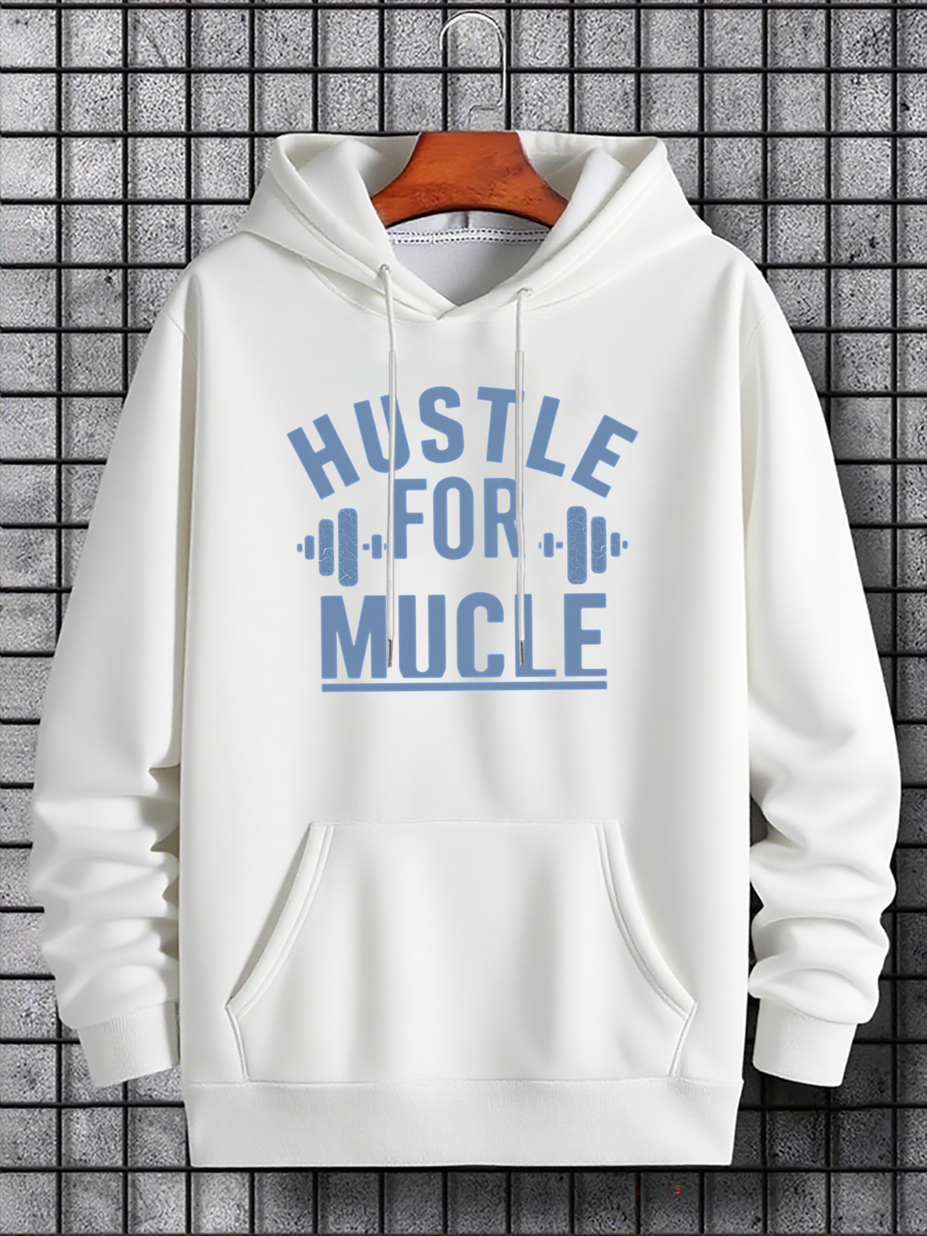 Men's Graphic Hoodie Hustle For Muscle With Weights And Motivational Fitness Design Hoodie