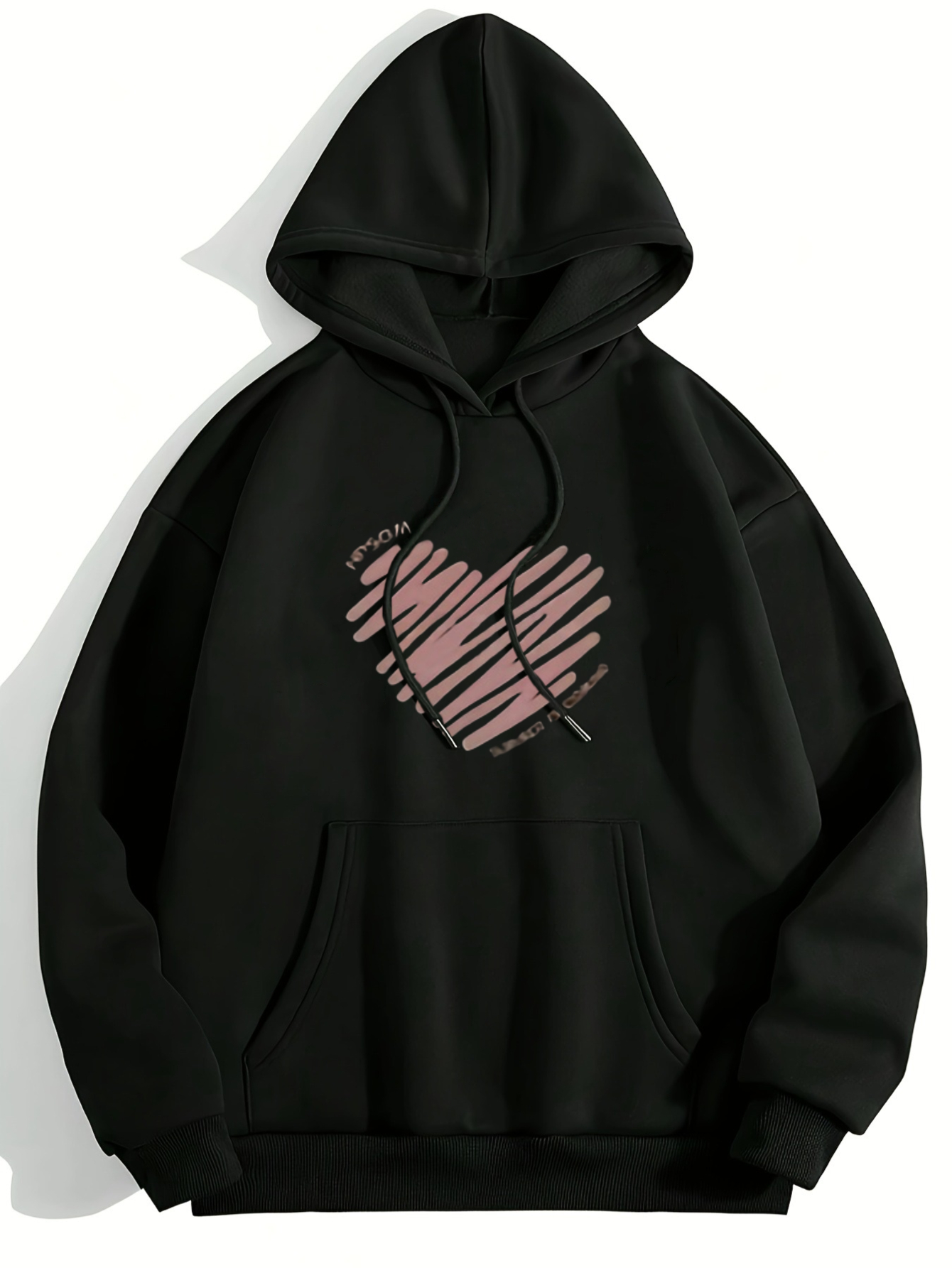 Women's Graphic Hoodie Hand Drawn Sketch Lines Patterned Pink Heart
