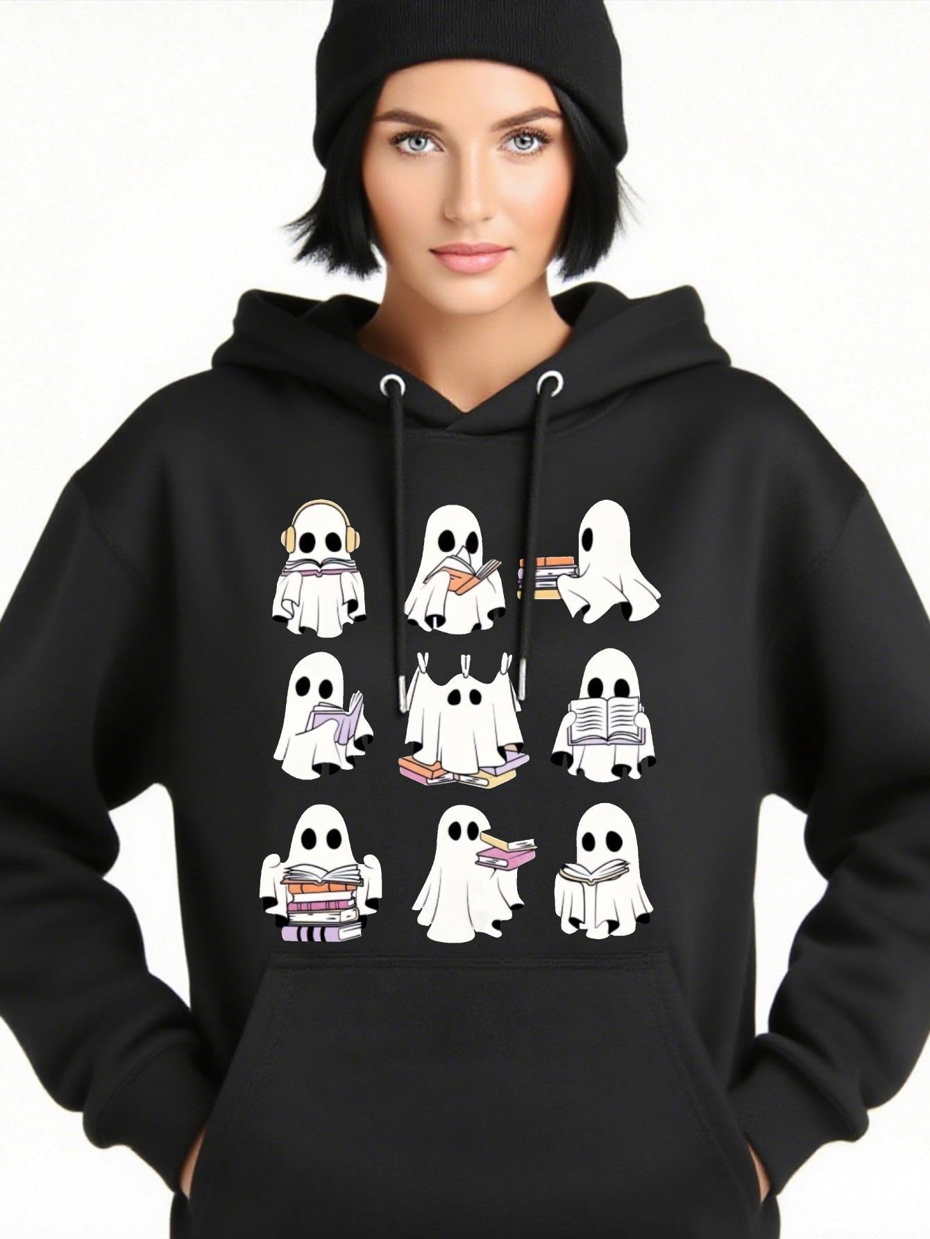 Women's Graphic Hoodie Adorable Ghosts Wearing Various Cute Accessories Halloween Ghost