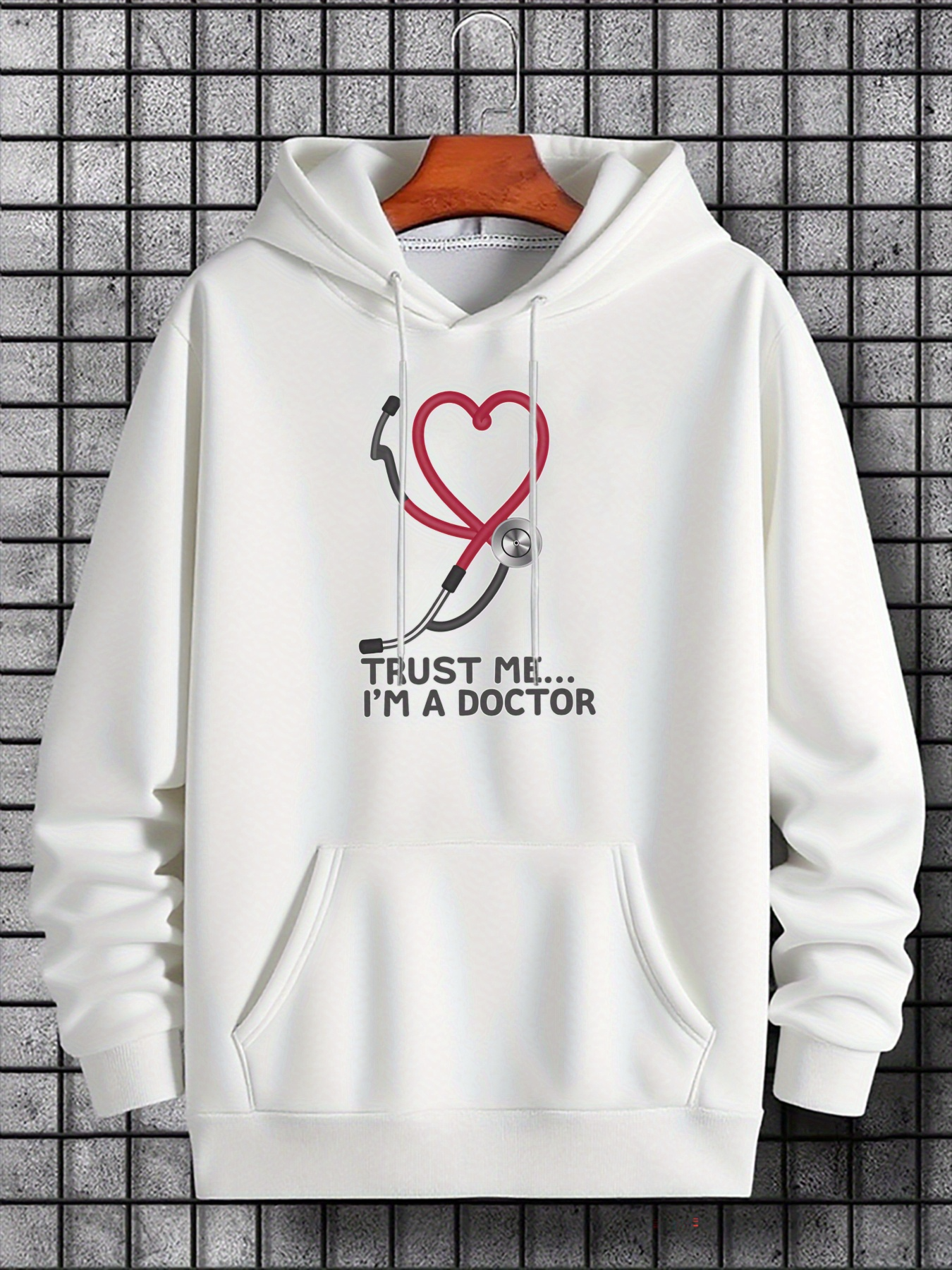 Men's Graphic Hoodie Trust Me Im A Doctor With Red Heart Stethoscope And Simple Medical Motif Hoodie
