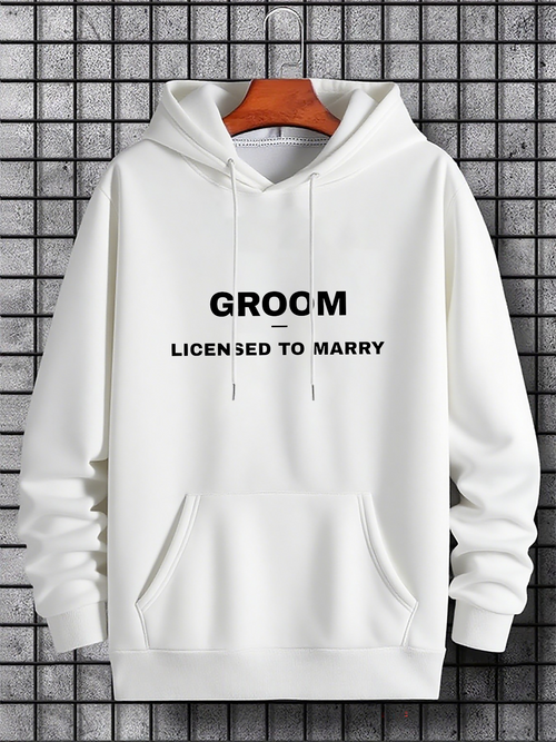 Men's Graphic Hoodie Groom Licensed To Marry Clean White Minimalist Hoodie