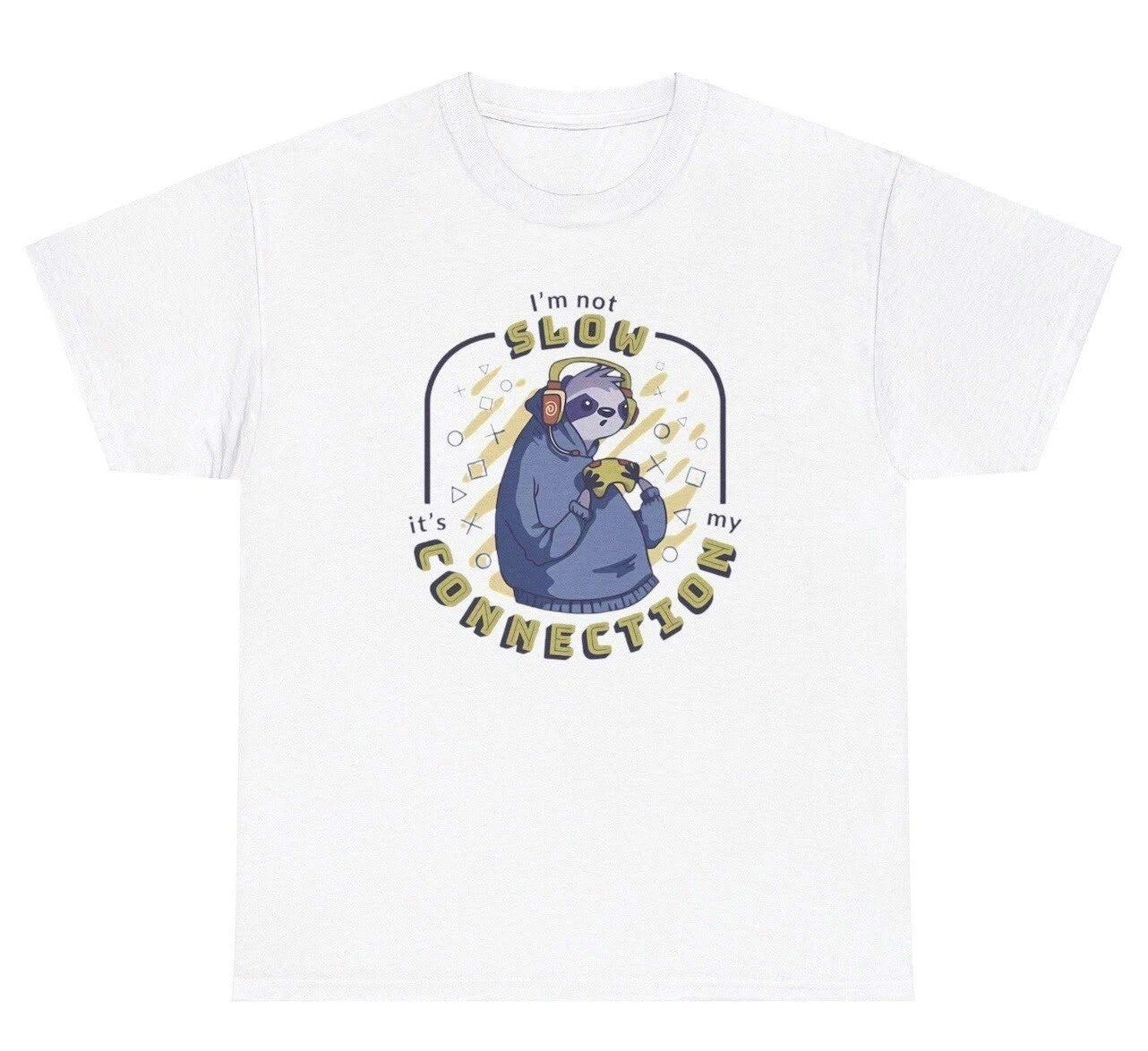 Men's Graphic T-Shirt Im Not Slow Connection With Headphones Blue Hoodie Sloth